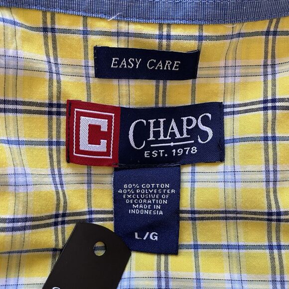Men’s Chaps Yellow Plaid Long Sleeve Button Down Shirt Size L - Picture 5 of 7